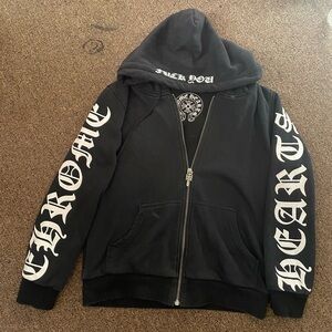 Chrome Hearts Black Zip-Up Hoodie with White Gothic Logo
